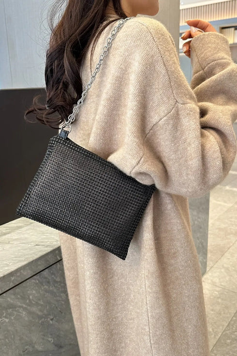 'Aya' Metal Chain Rhinestone Crossbody Bag - Celes Fashion